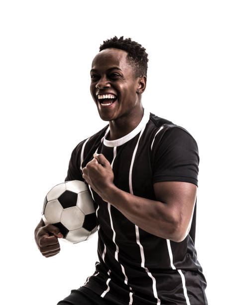 Fan / Sport Player on black and white uniform celebrating on white background
