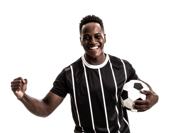 istock Fan / Sport Player on black and white uniform celebrating on white background 871369964