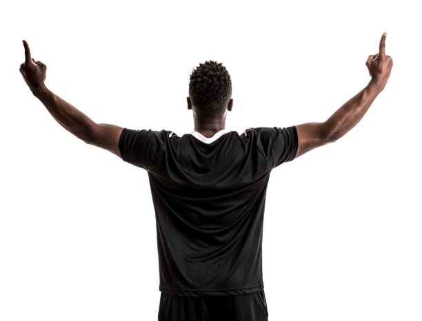 istock Fan / Sport Player on black and white uniform celebrating on white background 871369968