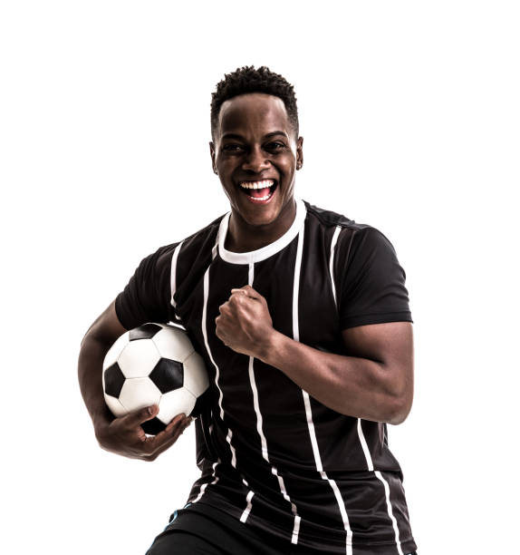 istock Fan / Sport Player on black and white uniform celebrating on white background 871369976