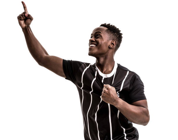 istock Fan / Sport Player on black and white uniform celebrating on white background 871369978
