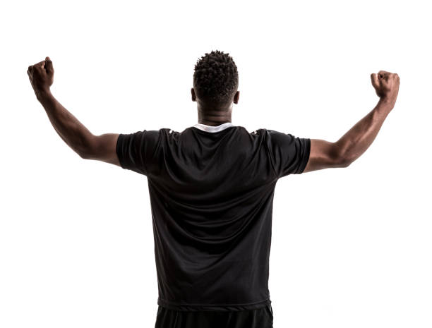 istock Fan / Sport Player on black and white uniform celebrating on white background 871369982