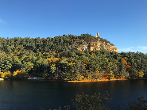 A view from the lake to the Mohonk Mountain.