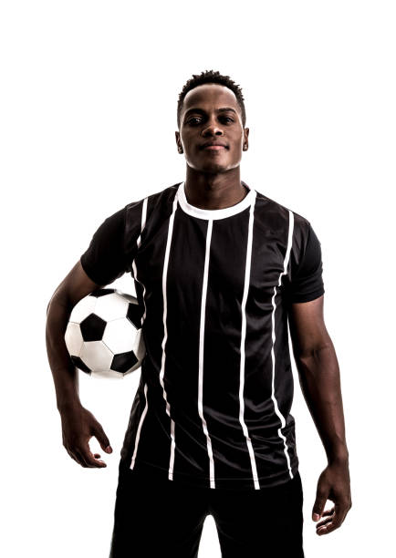 istock Fan / Sport Player on black and white uniform celebrating on white background 871376008