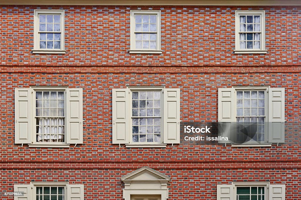 Old Red Brick Wall With White Shutters Stock Photo - Download Image Now -  Architecture, Backgrounds, Black Color - Istock