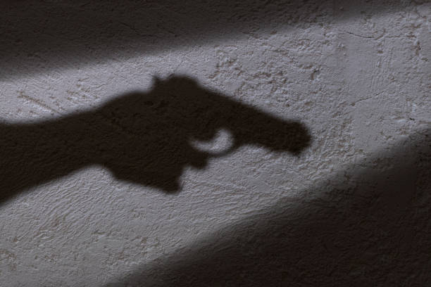 Shadow and gun A shadow of a hand holding a gun in his hand. shooting a weapon photos stock pictures, royalty-free photos & images