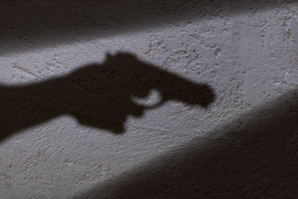 Shadow and gun A shadow of a hand holding a gun in his hand. weaponry stock pictures, royalty-free photos & images