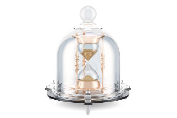 istock Hourglass brain covered by glass bell, save time concept. 3D rendering isolated on white background 871381104