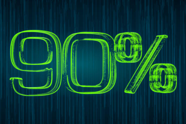 Discount concept, 90 percent luminous inscription, 3D rendering