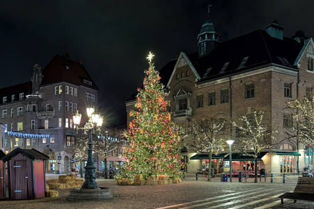 Christmas Tree on Stortorget square in Lund, Sweden Lund, Sweden. Main city's Christmas Tree on Stortorget square in night. stortorget photos stock pictures, royalty-free photos & images
