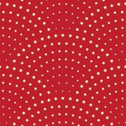 Vector abstract seamless wavy pattern with geometrical scale layout. Golden metallic stars on a red background. Wallpaper, wrapping paper, textile print, batik paint.