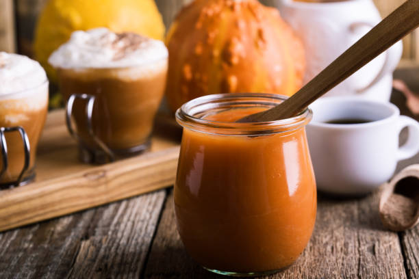 istock Pumpkin puree and ingredients for preparation pumpkin spice latte 871388216