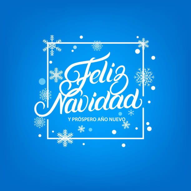 istock Feliz Navidad hand written lettering. Frame with falling snow and snowflakes. 871391248