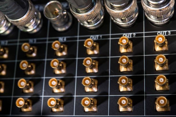 istock lot of empty connectors for video wires on the server 871394518
