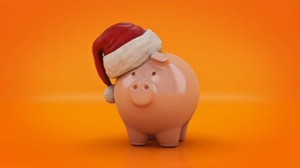 istock Pink Piggy Bank with Santa Hat. 3d rendering 871402782