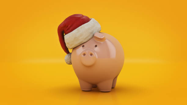 istock Pink Piggy Bank with Santa Hat. 3d rendering 871403430