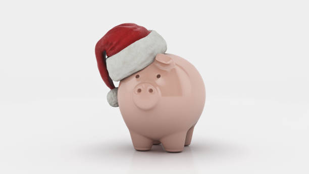 istock Pink Piggy Bank with Santa Hat. 3d rendering 871406374