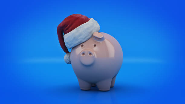 istock Pink Piggy Bank with Santa Hat. 3d rendering 871406684