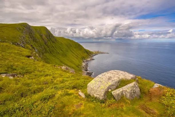 view of northcape of Runde Fyr island nature reserve in More og Romsdal province Norway