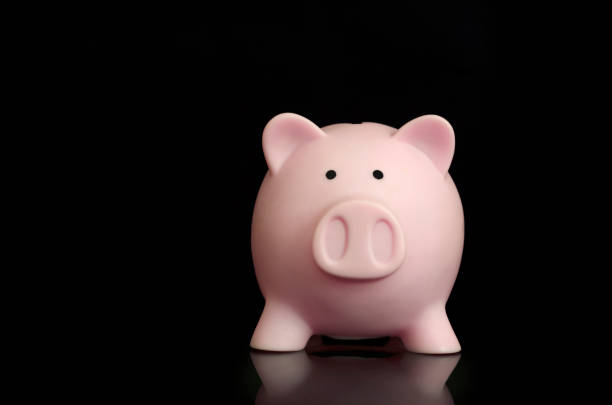 istock Pink piggy bank isolated on black background 871409332