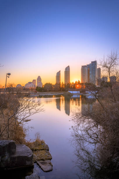 View of an outdoor park with Toronto city building as background
