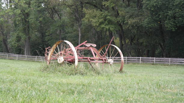 istock Unused farm equipment rusting in an open field. 871420618