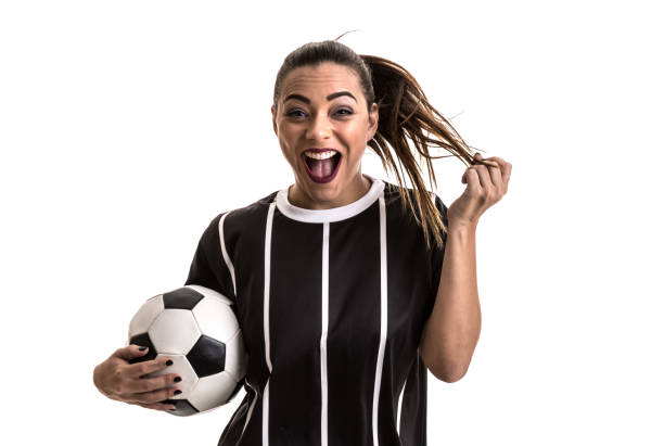 istock Fan / Sport Player on black and white uniform celebrating on white background 871423766