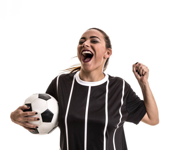 istock Fan / Sport Player on black and white uniform celebrating on white background 871423788