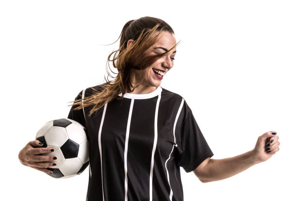 istock Fan / Sport Player on black and white uniform celebrating on white background 871423790