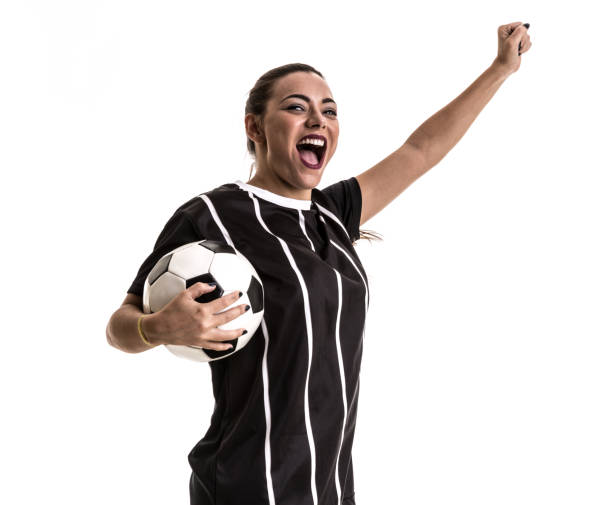 istock Fan / Sport Player on black and white uniform celebrating on white background 871423804