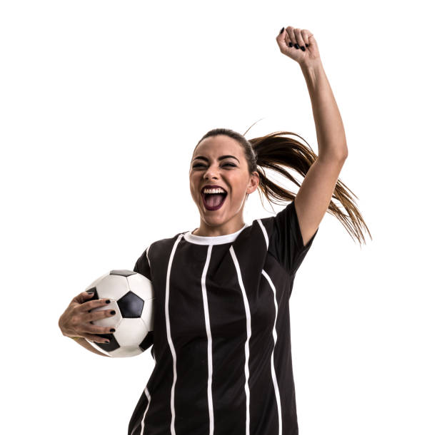 istock Fan / Sport Player on black and white uniform celebrating on white background 871423806