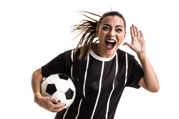 istock Fan / Sport Player on black and white uniform celebrating on white background 871423814