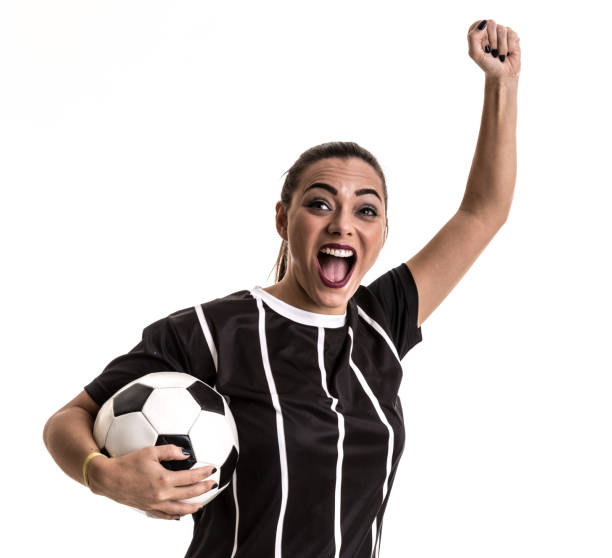 istock Fan / Sport Player on black and white uniform celebrating on white background 871423820