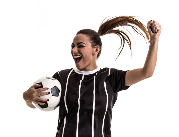 istock Fan / Sport Player on black and white uniform celebrating on white background 871423824
