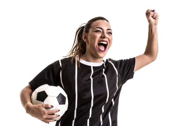 istock Fan / Sport Player on black and white uniform celebrating on white background 871423826