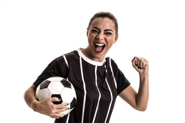istock Fan / Sport Player on black and white uniform celebrating on white background 871423828