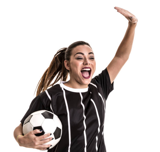 istock Fan / Sport Player on black and white uniform celebrating on white background 871423830