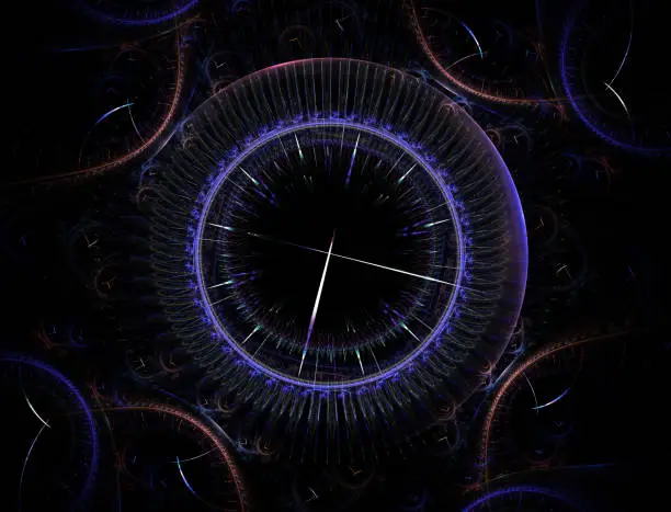Photo of Time Machine. Mechanism of eternity. 3D surreal illustration. Fractal Time series.