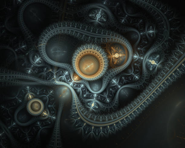istock Steampunk. Time machine. Futuristic mechanic engine with gears. Clockwork watch, digital fractal art 871428646