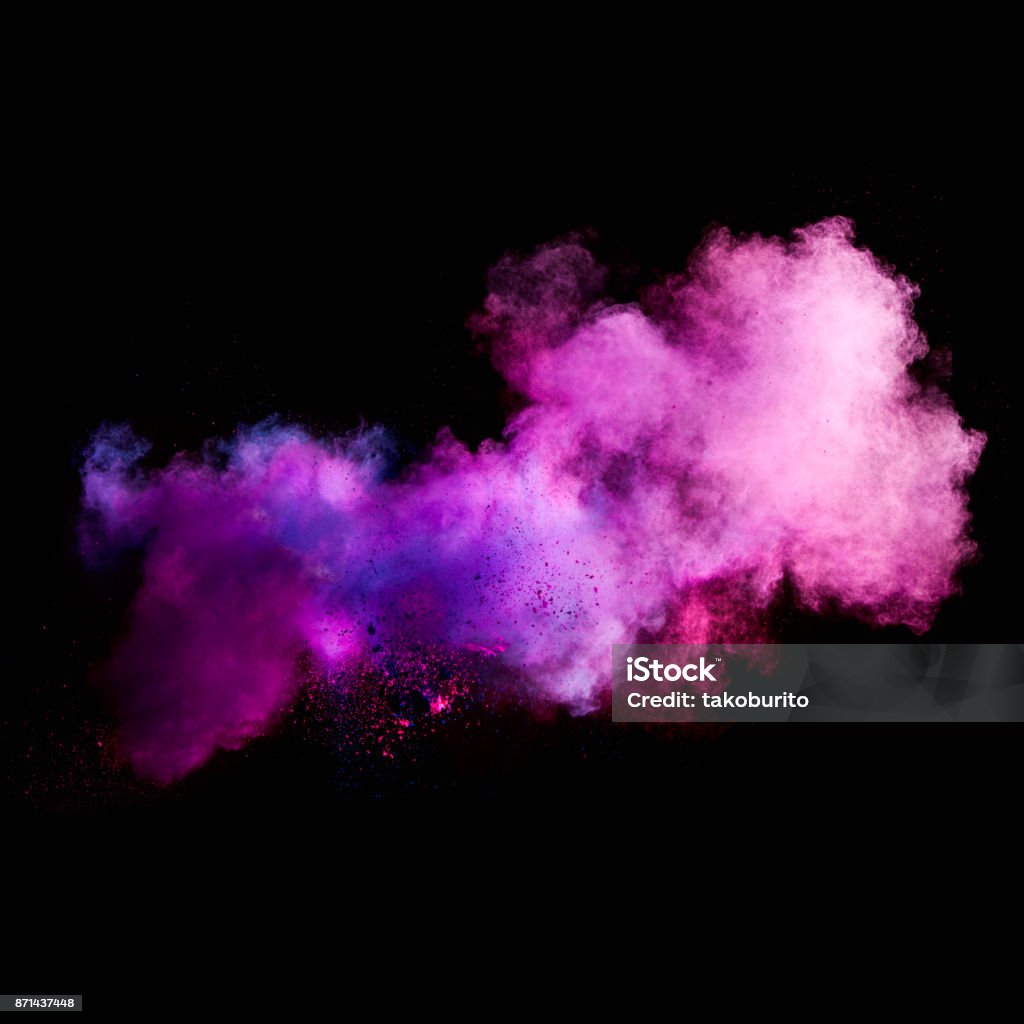 Colorful powders Colorful powders on black background Smoke - Physical Structure Stock Photo