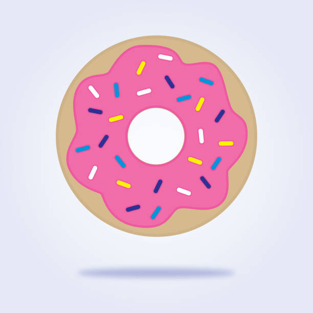Sprinkled Donut Icon Vector illustration of a pink donut with colorful sprinkles it. donut stock illustrations