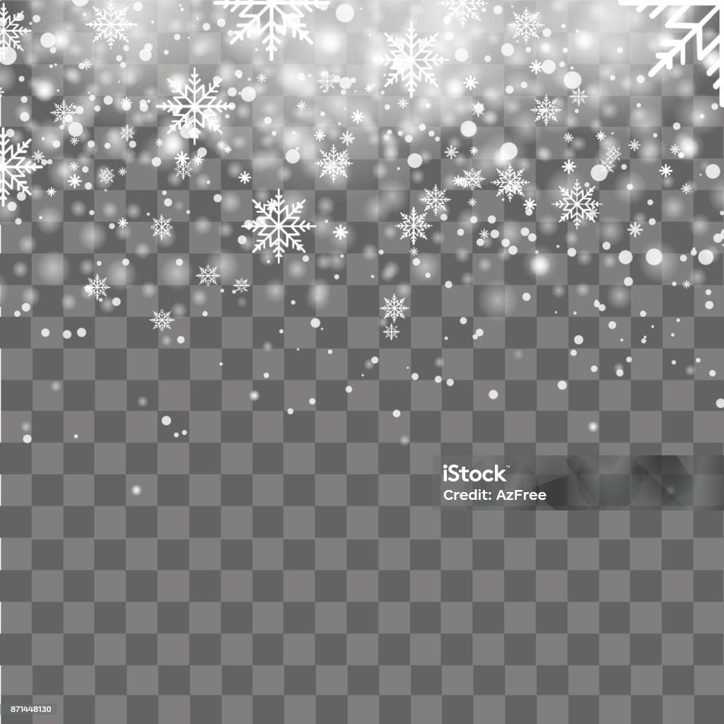 Falling shining snow or snowflakes on transparent background. Vector. Snowflake Shape stock vector