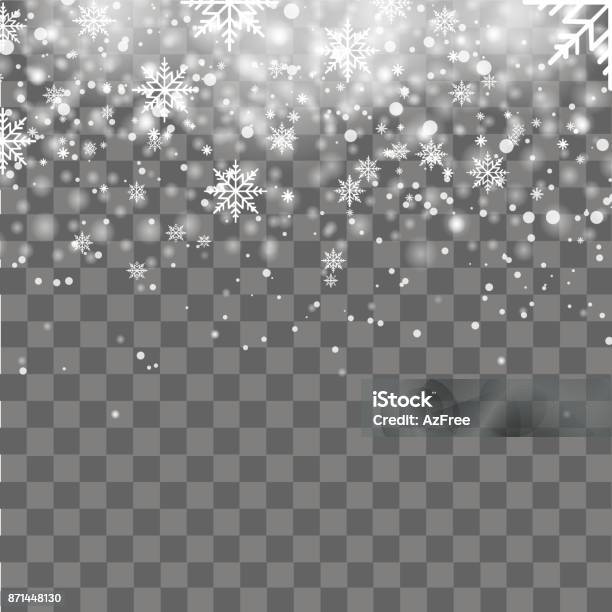 Falling Shining Snow Or Snowflakes On Transparent Background Vector Stock Illustration - Download Image Now