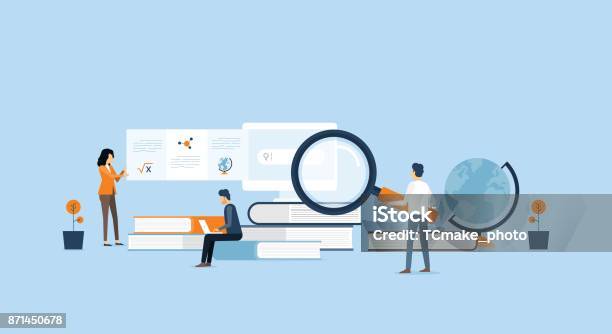 Technology Business Research And Learning And People Business Team Working Concept Stock Illustration - Download Image Now