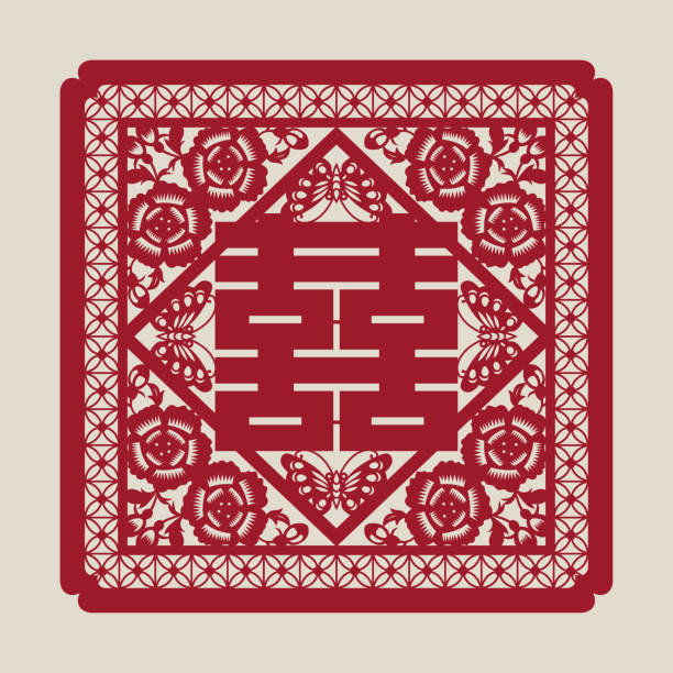 Double Happiness(Chinese traditional paper-cut art),the text in the picture is 