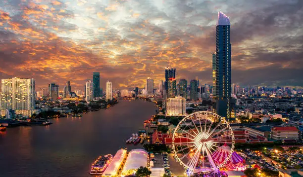 Photo of Bangkok cityscape. Bangkok night view in the business district. at twilight