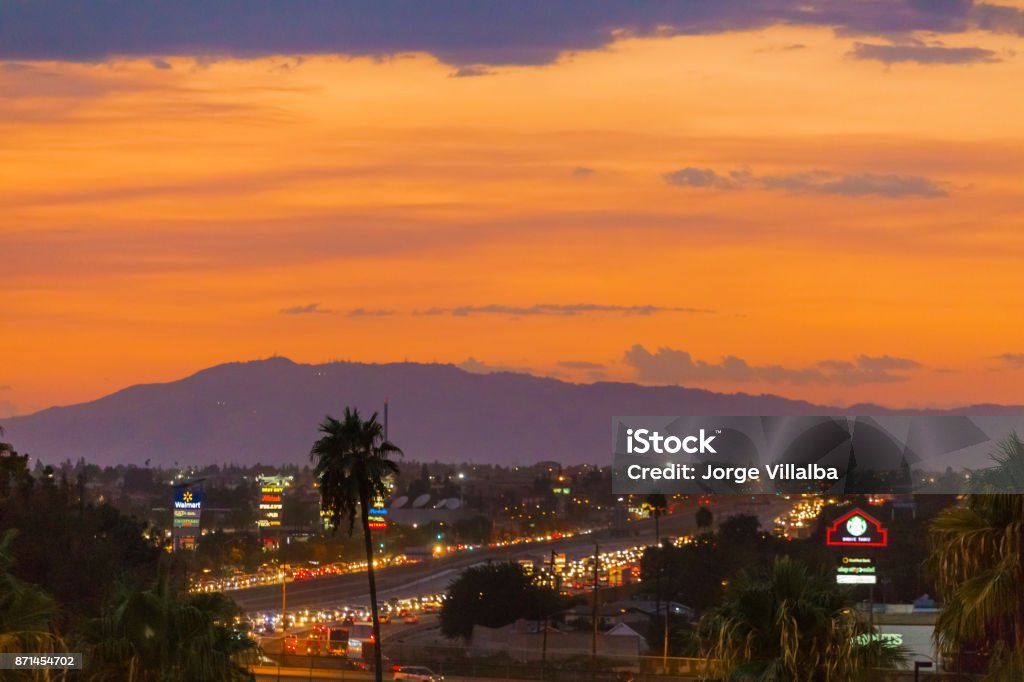 Sunset over the city of Burbank CA Burbank Stock Photo