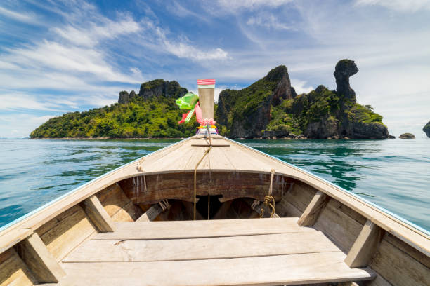 chicken island near railay beach in krabi province, thailand - thailand beach nautical vessel phuket province imagens e fotografias de stock