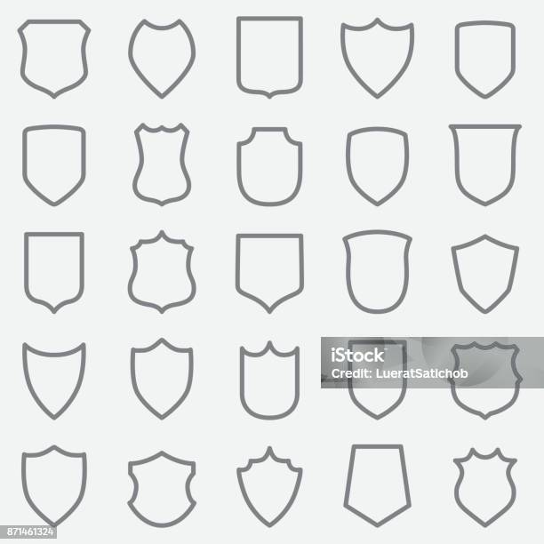 Vintage Label Outline Icons Stock Illustration - Download Image Now - Coat Of Arms, Shield, Badge