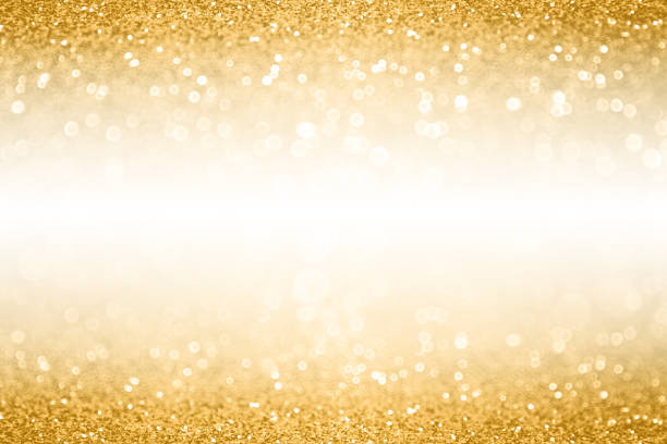 Gold Glitter Border Banner Background For Anniversary, Christmas or Birthday Fancy gold glitter sparkle confetti background for golden happy birthday party invite, 50th wedding anniversary banner, sequin glitz border, Christmas ad or New Year Eve champagne color white space 50th anniversary photos stock pictures, royalty-free photos & images